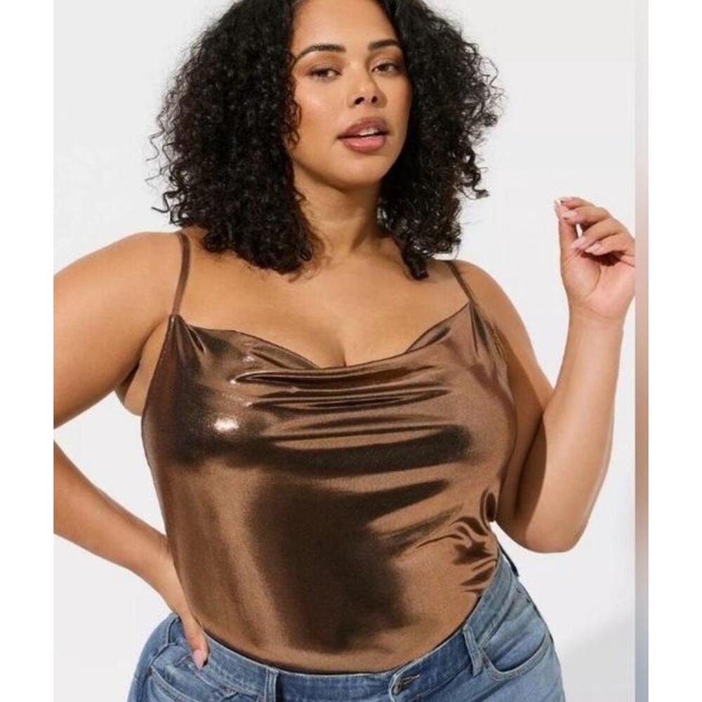 Torrid Metallic Bronze Liquid Shine Cowl Cami Tank Top Adjustable Straps